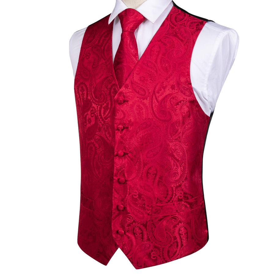 Luxury Red Paisley Silk Vest Set vest set    - Sophisticated Gentlemen