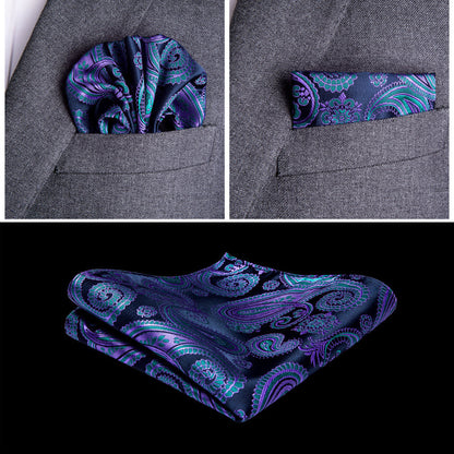 Luxury Blue Purple Paisley Jacquard Silk Vest Set vest set    - Sophisticated Gentlemen