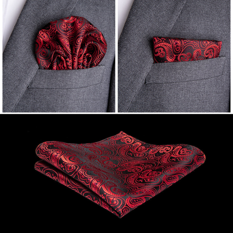 Luxury Black Red Paisley Jacquard Silk Vest Set vest set    - Sophisticated Gentlemen