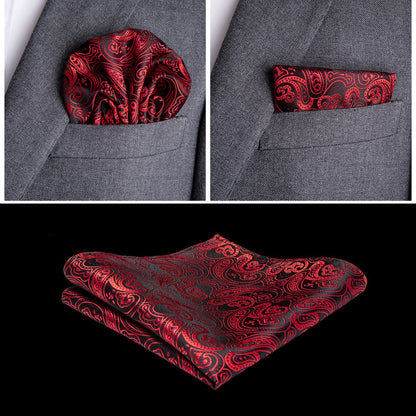 Luxury Black Red Paisley Jacquard Silk Vest Set vest set    - Sophisticated Gentlemen