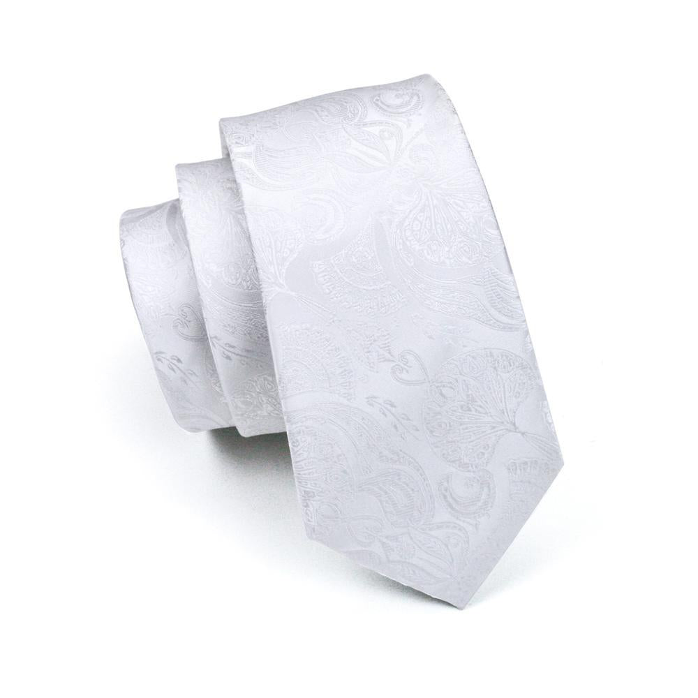 White Paisley Silk Tie, Pocket Square and Cufflinks Set tie sets    - Sophisticated Gentlemen