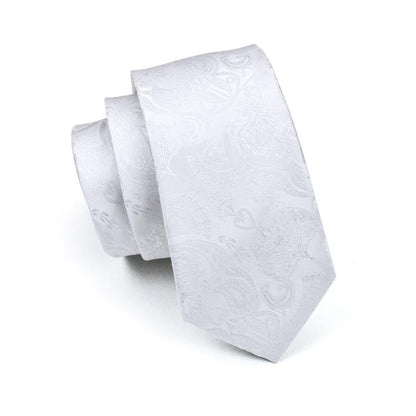 White Paisley Silk Tie, Pocket Square and Cufflinks Set tie sets    - Sophisticated Gentlemen