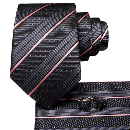 Gray and Pink Striped Silk Tie, Pocket Square and Cufflinks tie sets    - Sophisticated Gentlemen