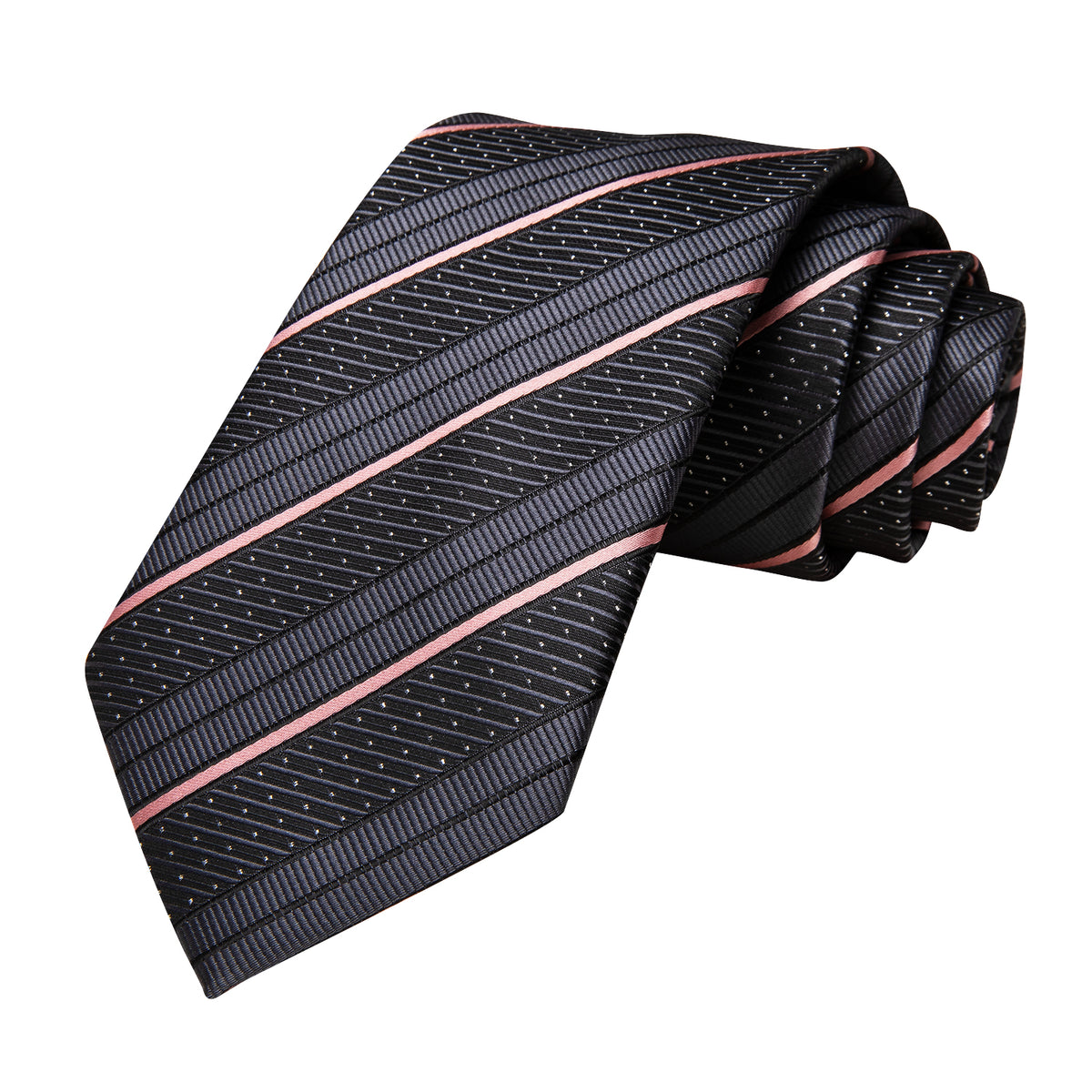 Gray and Pink Striped Silk Tie, Pocket Square and Cufflinks tie sets    - Sophisticated Gentlemen