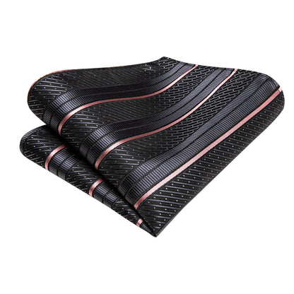 Gray and Pink Striped Silk Tie, Pocket Square and Cufflinks tie sets    - Sophisticated Gentlemen