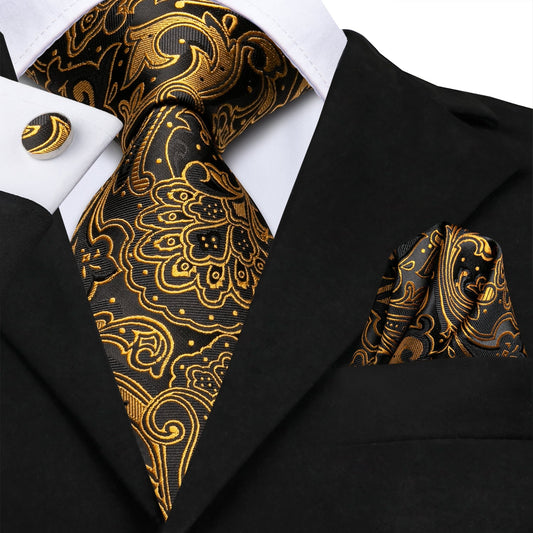 Gold and Black Paisley Luxury Tie Set tie sets Standard Packaging   - Sophisticated Gentlemen