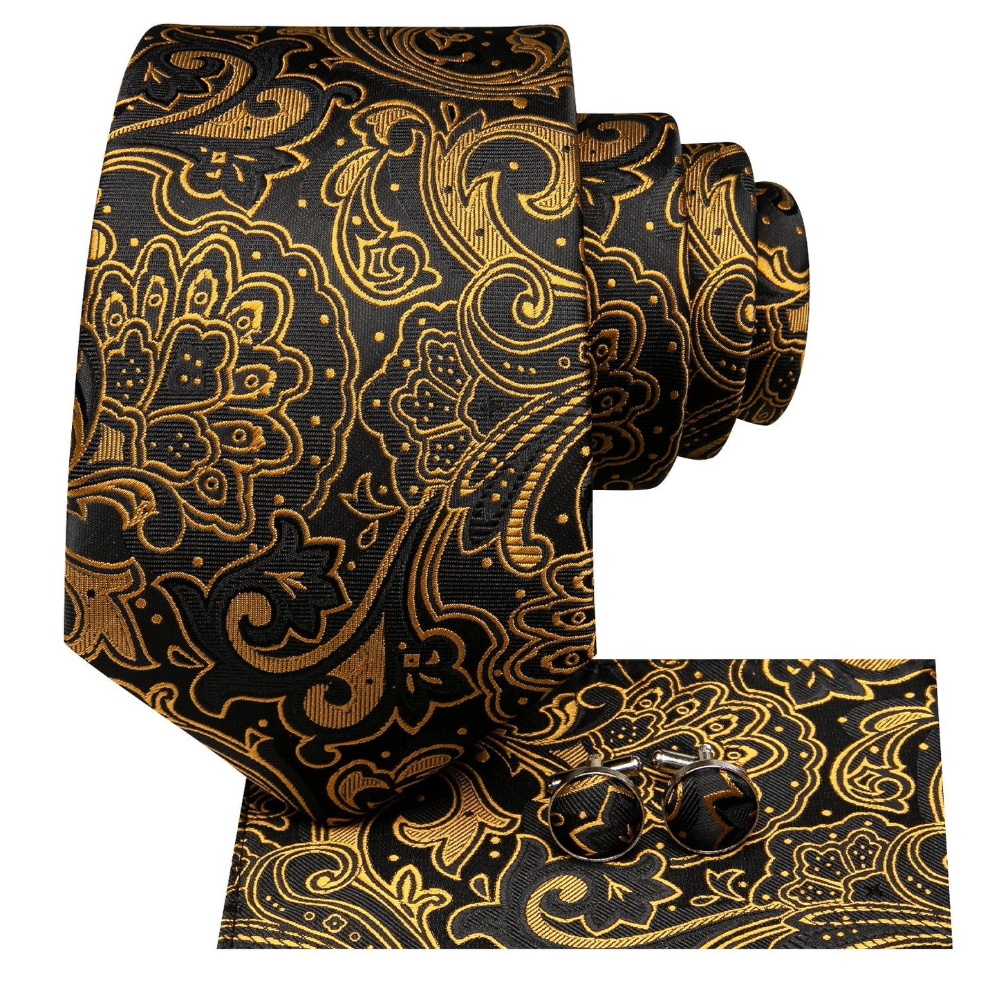 Gold and Black Paisley Luxury Tie Set tie sets    - Sophisticated Gentlemen