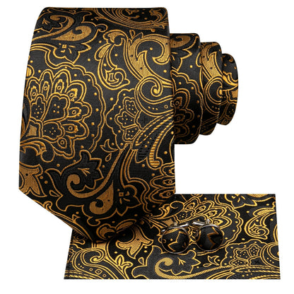 Gold and Black Paisley Luxury Tie Set tie sets    - Sophisticated Gentlemen