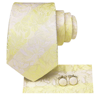 Yellow and Champagne Floral Tie Set tie sets    - Sophisticated Gentlemen
