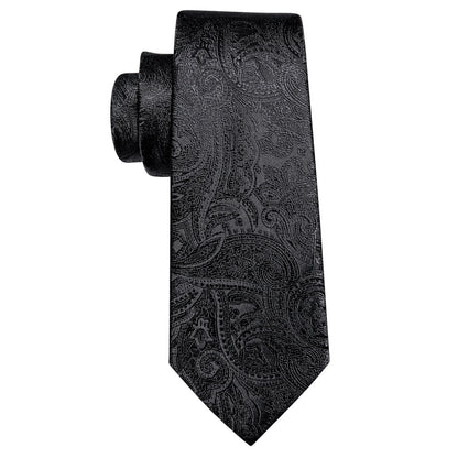 Black Paisley Tie, Pocket Square and Cufflinks Set tie sets    - Sophisticated Gentlemen
