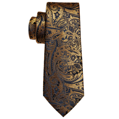 Black Gold Paisley Silk Tie, Pocket Square and Cufflinks Set tie sets    - Sophisticated Gentlemen