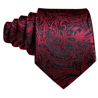 Red Black Paisley Silk Tie, Pocket Square and Cufflinks Set tie sets    - Sophisticated Gentlemen