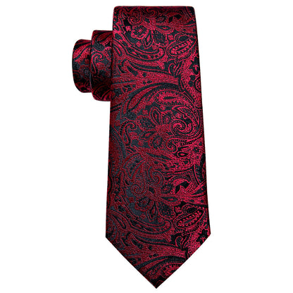 Red Black Paisley Silk Tie, Pocket Square and Cufflinks Set tie sets    - Sophisticated Gentlemen