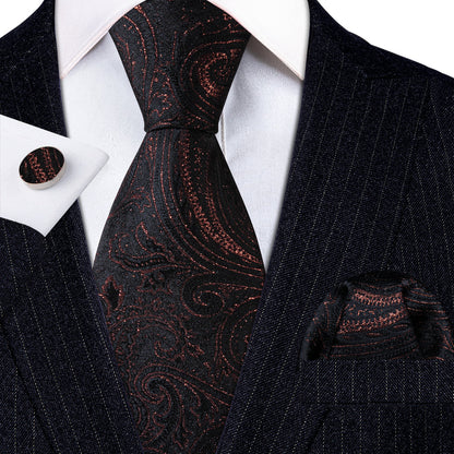 Black Floral Silk Tie, Pocket Square and Cufflinks Set tie sets    - Sophisticated Gentlemen
