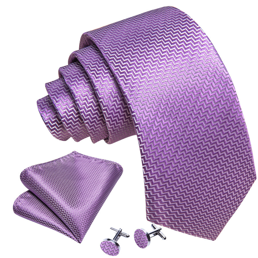 Purple Silk XL Tie, Pocket Square and Cufflinks tie sets    - Sophisticated Gentlemen
