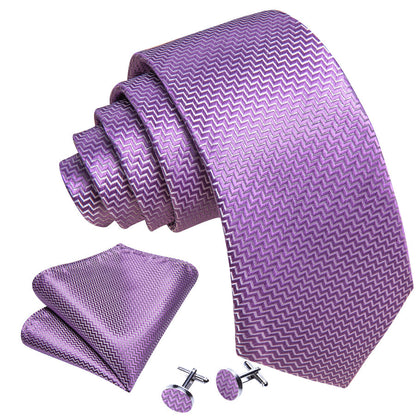 Purple Silk XL Tie, Pocket Square and Cufflinks tie sets    - Sophisticated Gentlemen