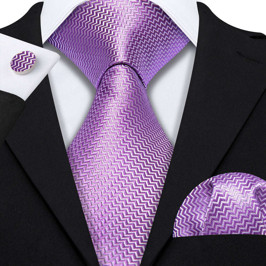 Purple Silk XL Tie, Pocket Square and Cufflinks tie sets    - Sophisticated Gentlemen
