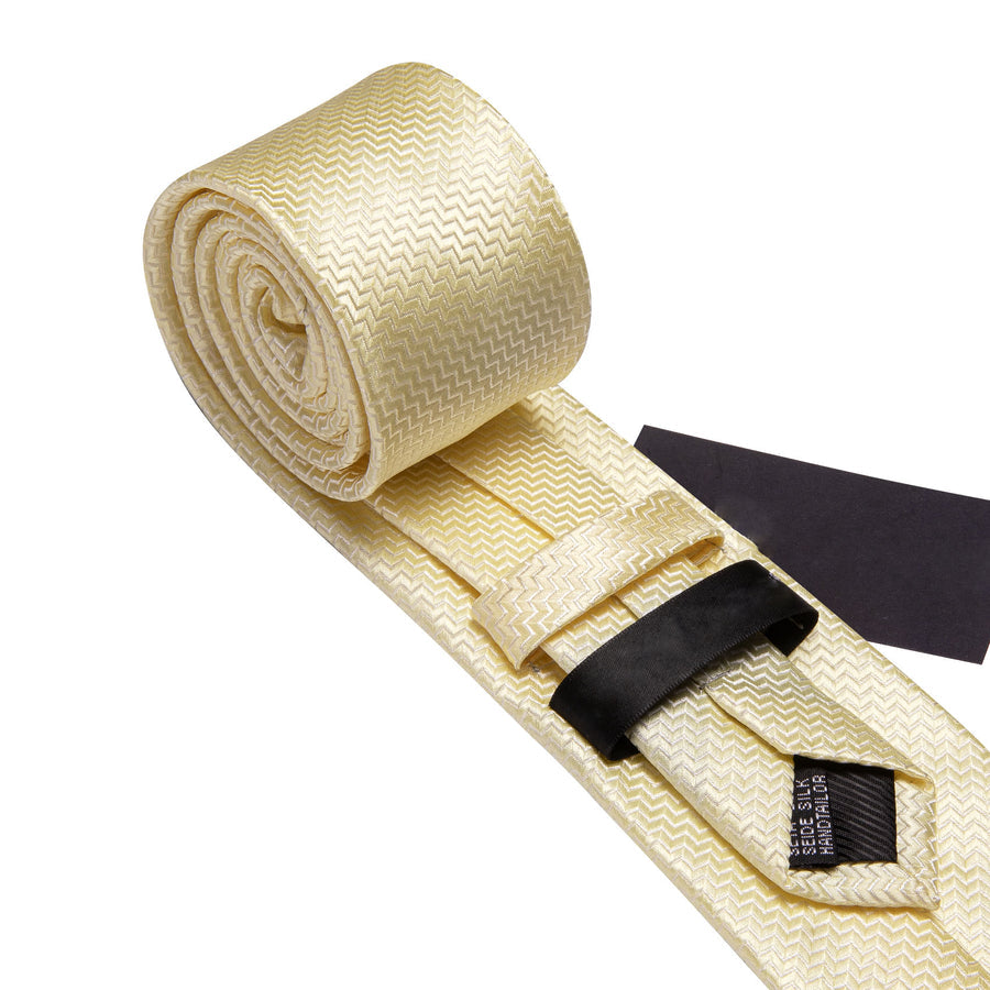 Cream Yellow Silk XL Tie, Pocket Square and Cufflinks tie sets    - Sophisticated Gentlemen