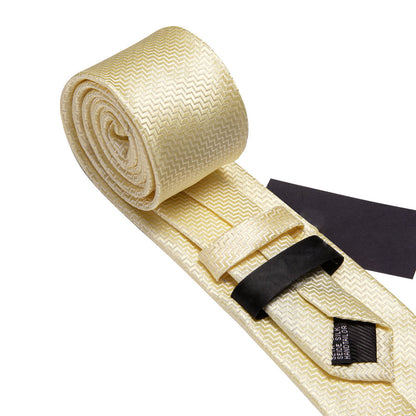 Cream Yellow Silk XL Tie, Pocket Square and Cufflinks tie sets    - Sophisticated Gentlemen