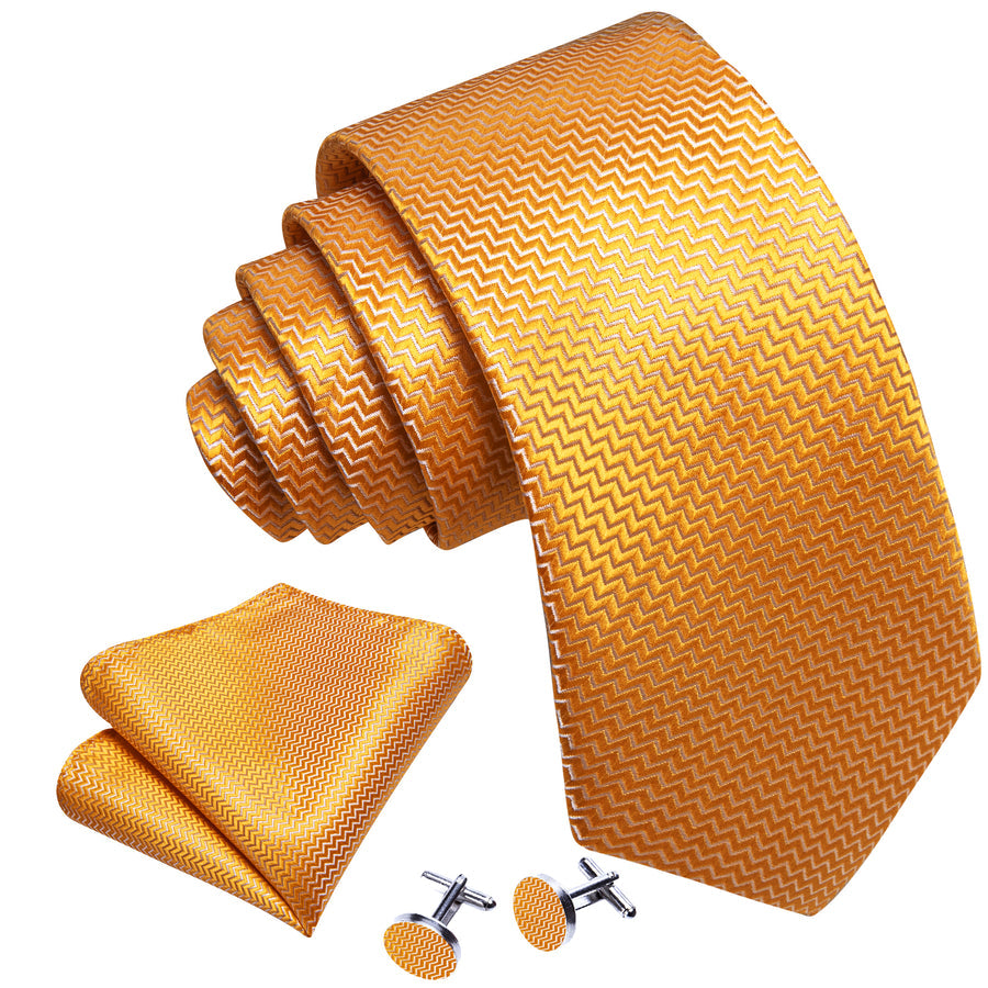 Light Orange Silk XL Tie, Pocket Square and Cufflinks tie sets    - Sophisticated Gentlemen