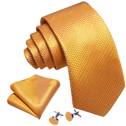 Light Orange Silk XL Tie, Pocket Square and Cufflinks tie sets    - Sophisticated Gentlemen