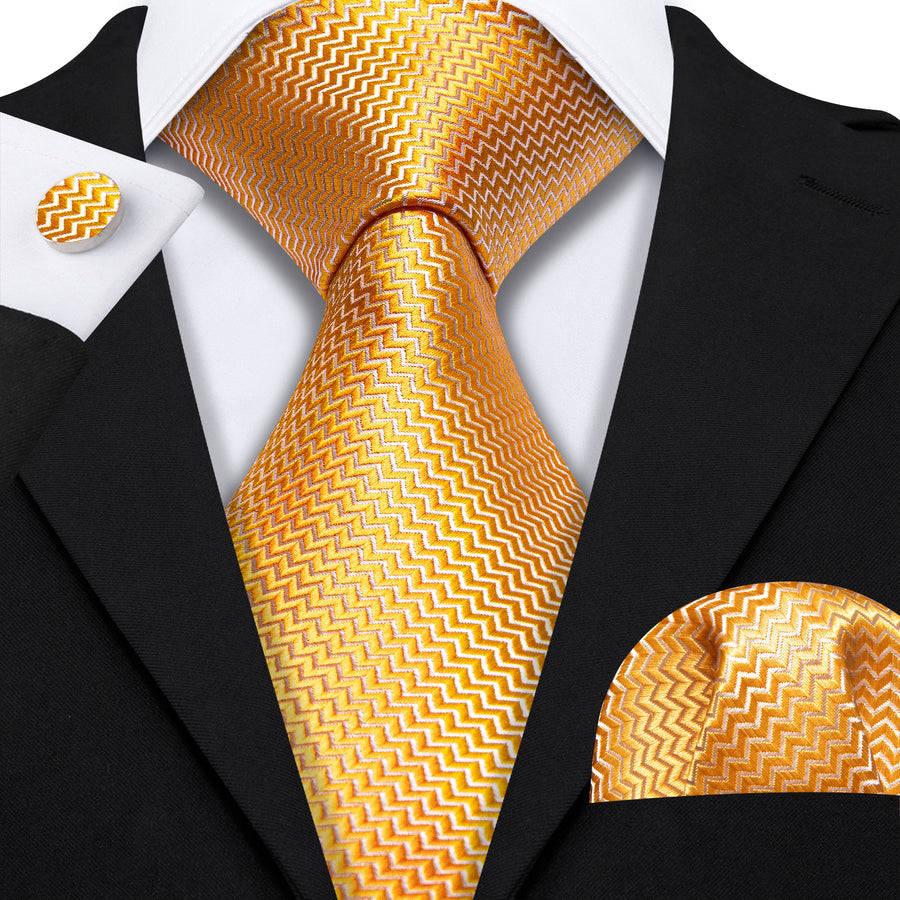 Light Orange Silk XL Tie, Pocket Square and Cufflinks tie sets    - Sophisticated Gentlemen