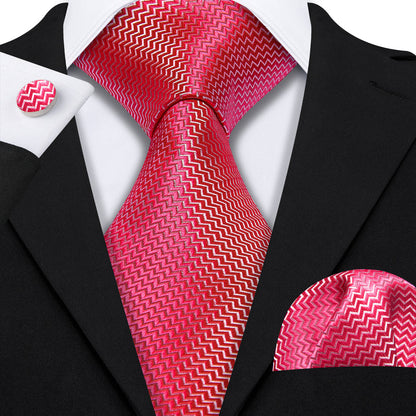 Rose Red Silk XL Tie, Pocket Square and Cufflinks tie sets    - Sophisticated Gentlemen