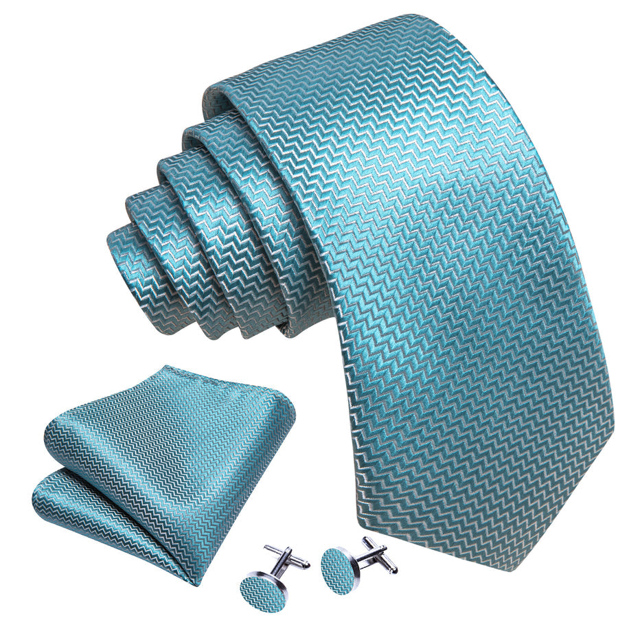 Sea Foam Blue Silk XL Tie, Pocket Square and Cufflinks tie sets    - Sophisticated Gentlemen