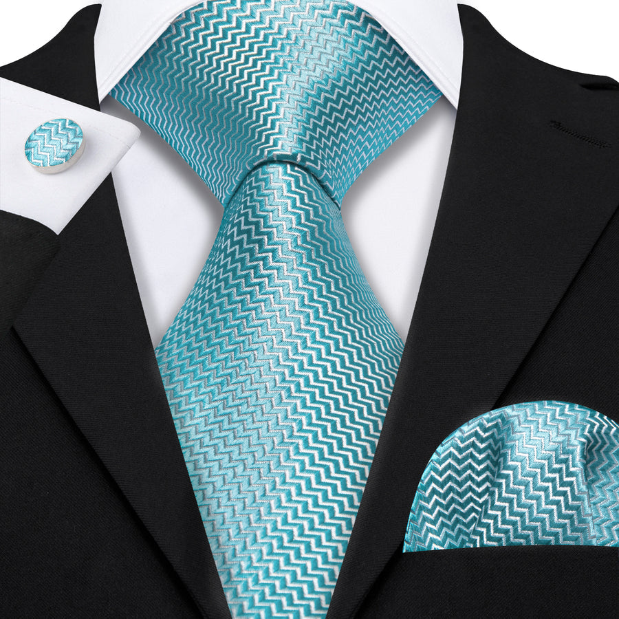 Sea Foam Blue Silk XL Tie, Pocket Square and Cufflinks tie sets    - Sophisticated Gentlemen