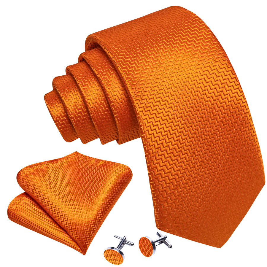 Orange Ornament XL Tie, Pocket Square and Cufflinks tie sets    - Sophisticated Gentlemen