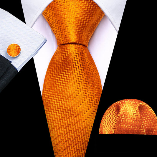 Orange Ornament XL Tie, Pocket Square and Cufflinks tie sets    - Sophisticated Gentlemen