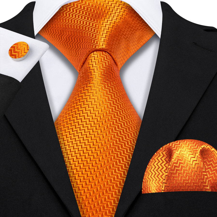 Orange Ornament XL Tie, Pocket Square and Cufflinks tie sets    - Sophisticated Gentlemen