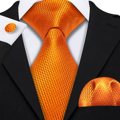 Orange Ornament XL Tie, Pocket Square and Cufflinks tie sets    - Sophisticated Gentlemen