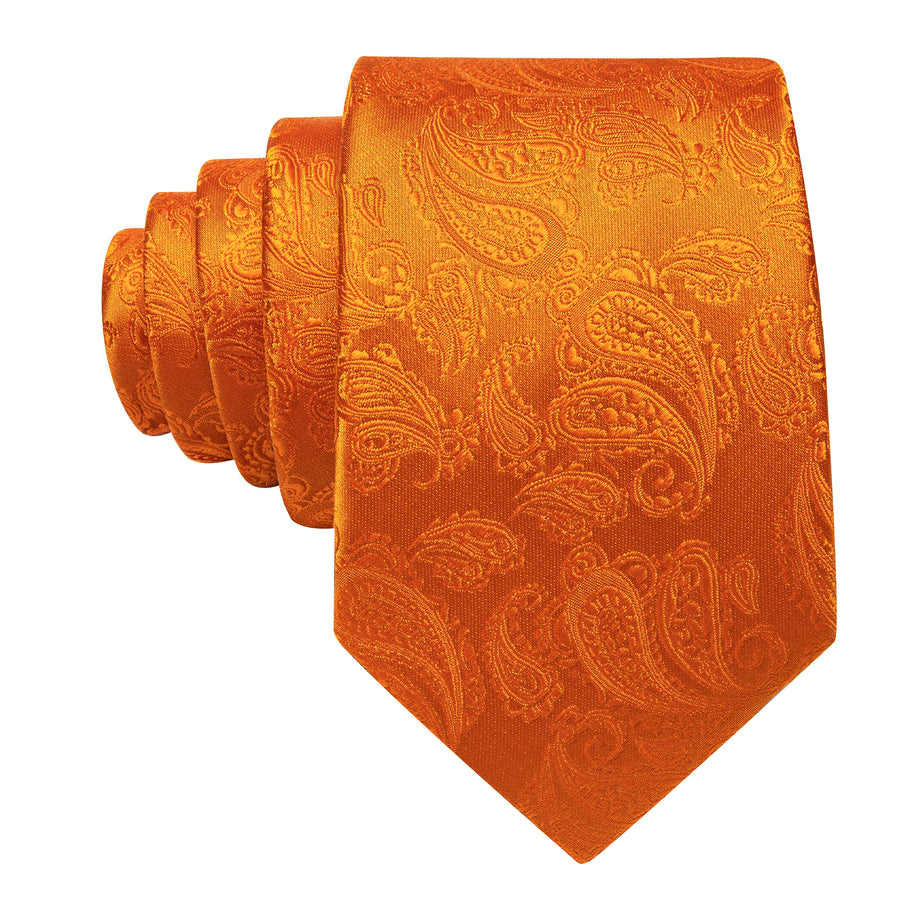 Orange Paisley XL Tie, Pocket Square and Cufflinks tie sets    - Sophisticated Gentlemen