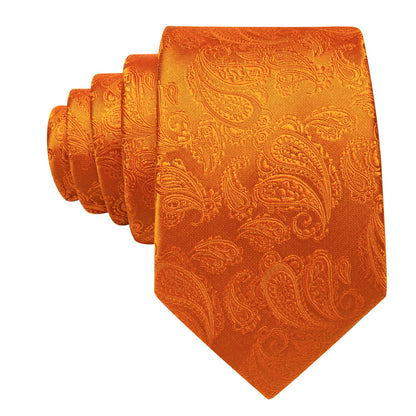Orange Paisley XL Tie, Pocket Square and Cufflinks tie sets    - Sophisticated Gentlemen