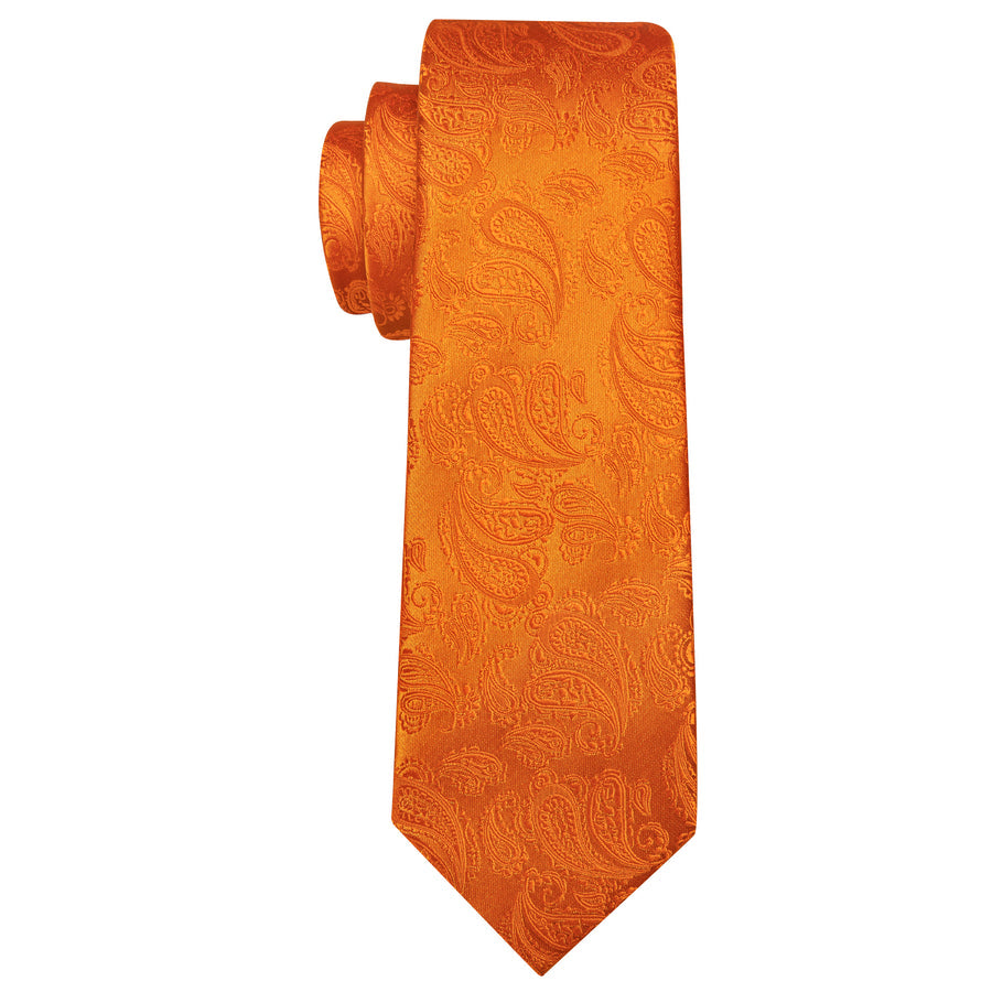 Orange Paisley XL Tie, Pocket Square and Cufflinks tie sets    - Sophisticated Gentlemen