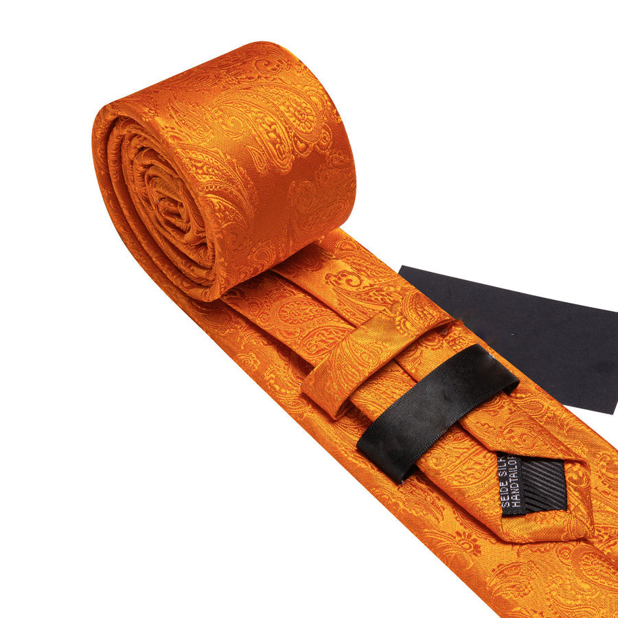 Orange Paisley XL Tie, Pocket Square and Cufflinks tie sets    - Sophisticated Gentlemen