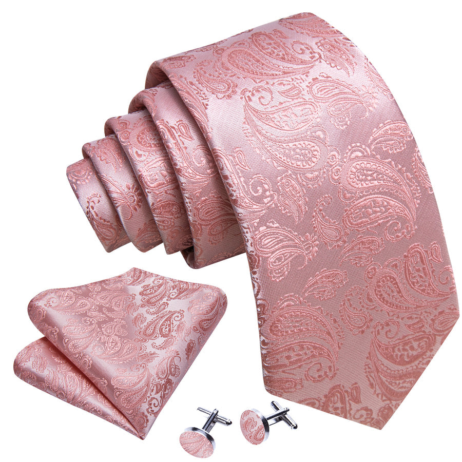 Coral Paisley XL Tie, Pocket Square and Cufflinks tie sets    - Sophisticated Gentlemen