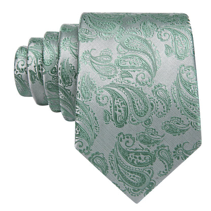 Mint Green Paisley XL Tie, Pocket Square and Cufflinks tie sets    - Sophisticated Gentlemen