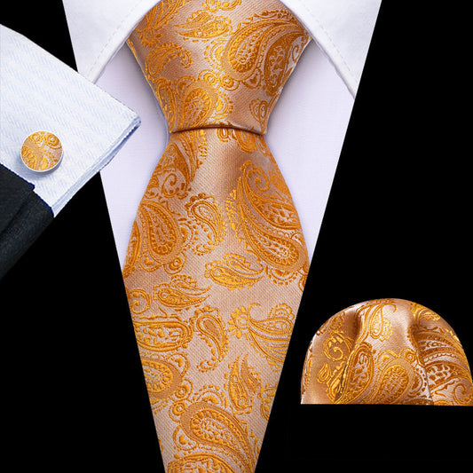 Light Orange Paisley XL Tie, Pocket Square and Cufflinks tie sets    - Sophisticated Gentlemen