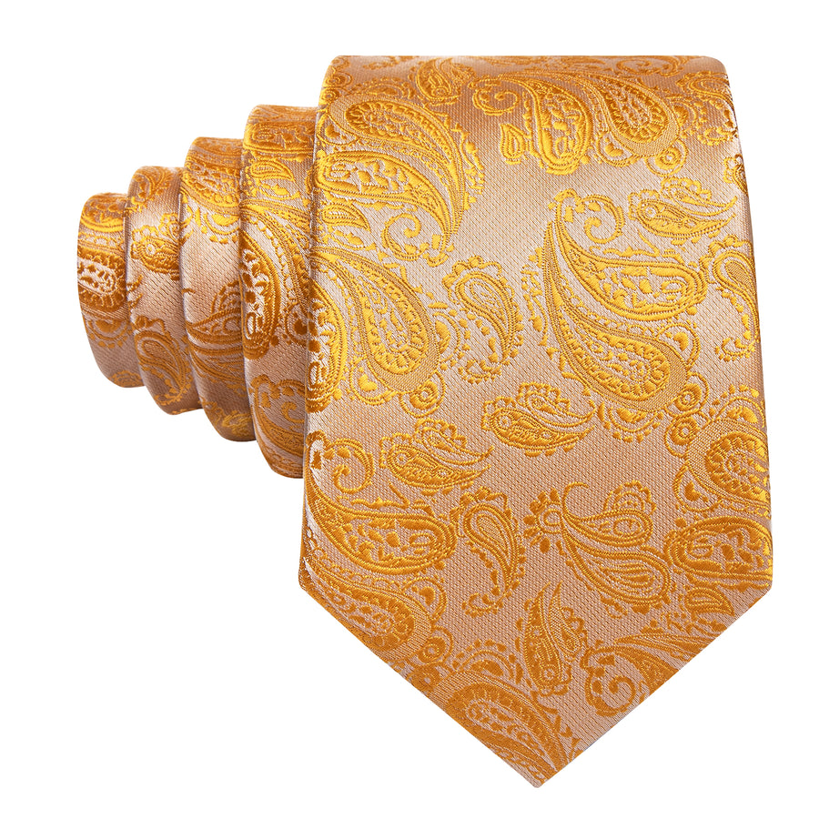 Light Orange Paisley XL Tie, Pocket Square and Cufflinks tie sets    - Sophisticated Gentlemen