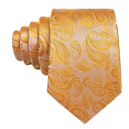 Light Orange Paisley XL Tie, Pocket Square and Cufflinks tie sets    - Sophisticated Gentlemen