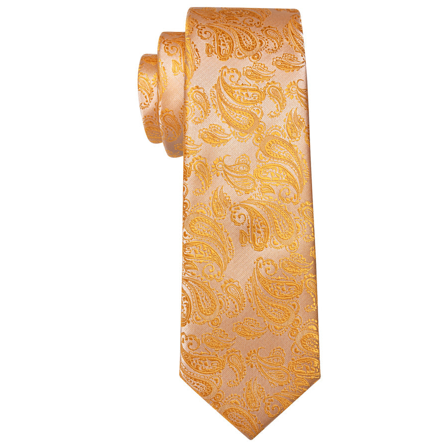 Light Orange Paisley XL Tie, Pocket Square and Cufflinks tie sets    - Sophisticated Gentlemen