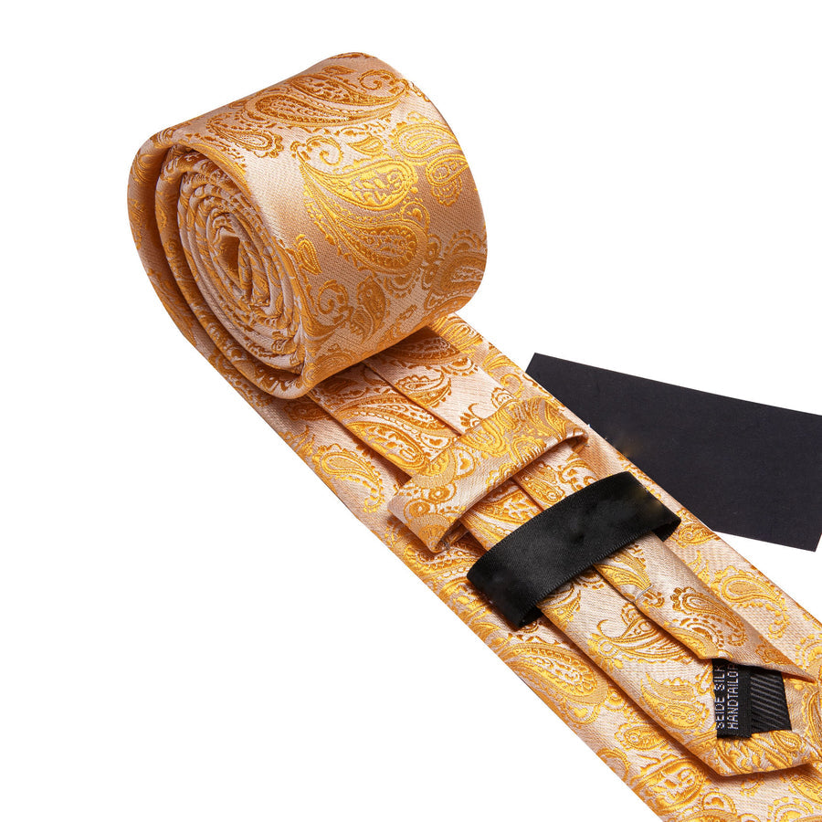 Light Orange Paisley XL Tie, Pocket Square and Cufflinks tie sets    - Sophisticated Gentlemen