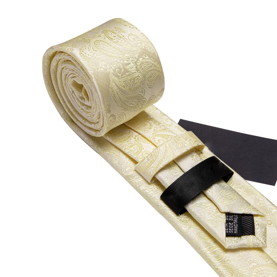 Cream Yellow Paisley XL Tie, Pocket Square and Cufflinks tie sets    - Sophisticated Gentlemen
