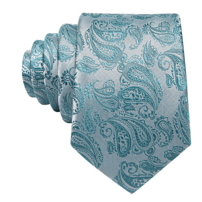 Seafoam Blue Paisley XL Tie, Pocket Square and Cufflinks tie sets    - Sophisticated Gentlemen