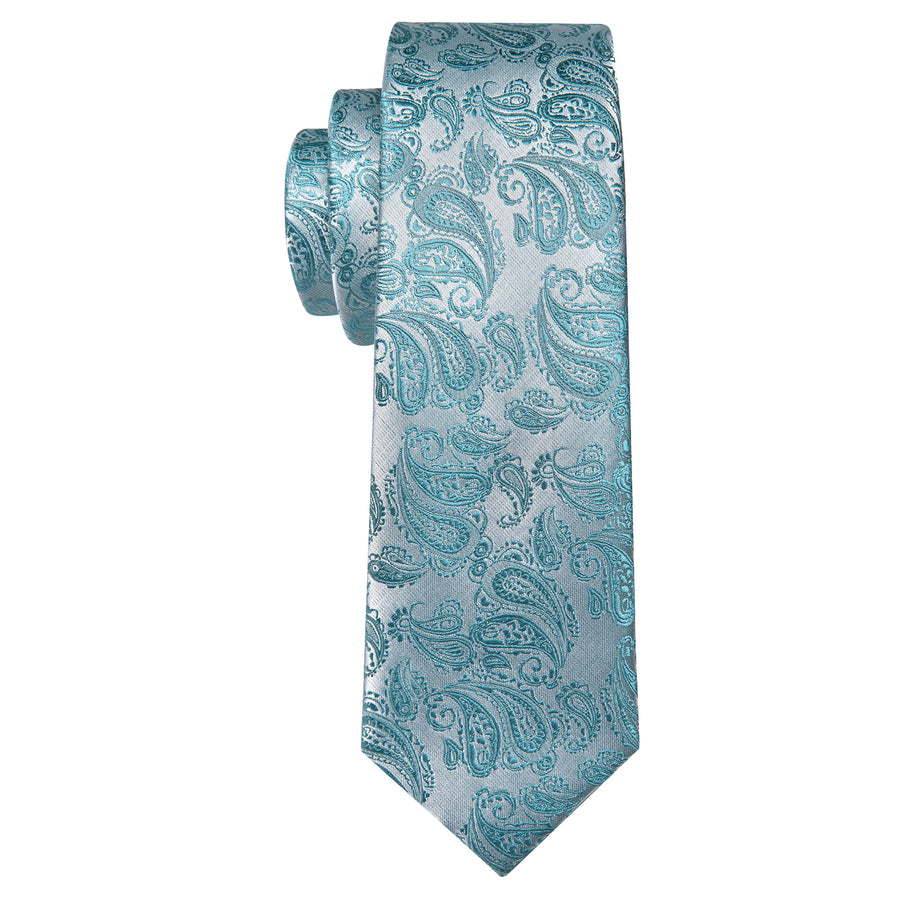 Seafoam Blue Paisley XL Tie, Pocket Square and Cufflinks tie sets    - Sophisticated Gentlemen