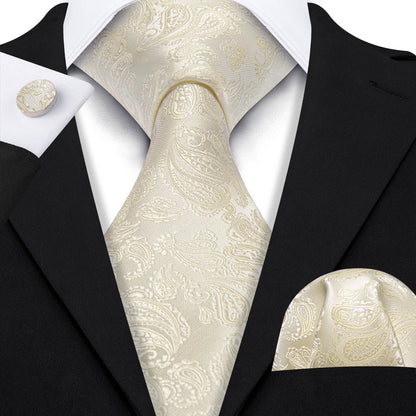 Ivory Paisley XL Tie, Pocket Square and Cufflinks tie sets    - Sophisticated Gentlemen