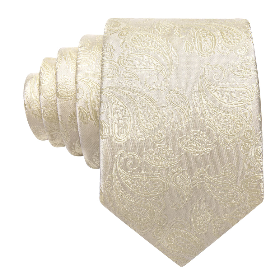 Ivory Paisley XL Tie, Pocket Square and Cufflinks tie sets    - Sophisticated Gentlemen