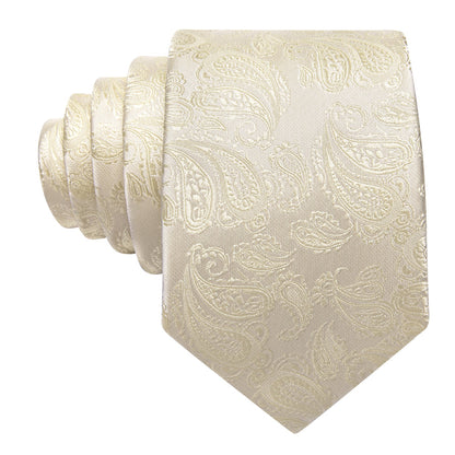 Ivory Paisley XL Tie, Pocket Square and Cufflinks tie sets    - Sophisticated Gentlemen